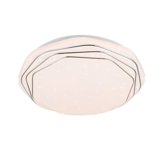 Plafoniera led 22w cct 2700k 6500k con telecomando ottagonale bianca cromo effetto cielo stellato