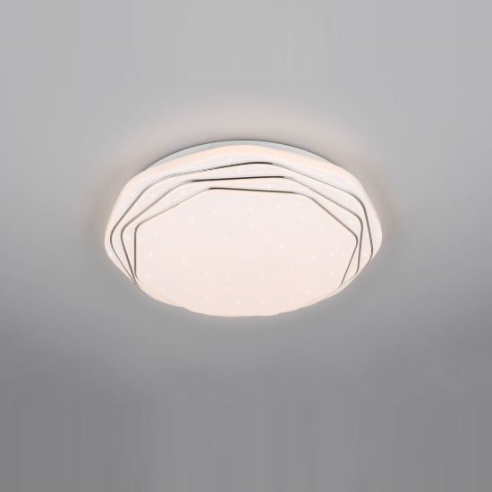Plafoniera led 22w cct 2700k 6500k con telecomando ottagonale bianca cromo effetto cielo stellato