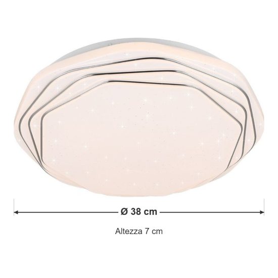 Plafoniera led 22w cct 2700k 6500k con telecomando ottagonale bianca cromo effetto cielo stellato