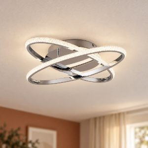 Plafoniera led 27w 4000k a due ovali orientabili cromo con diffusore effetto cristallo
