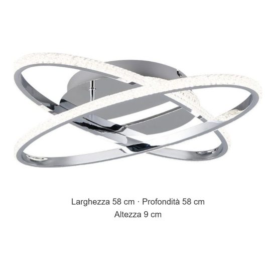 Plafoniera led 27w 4000k a due ovali orientabili cromo con diffusore effetto cristallo