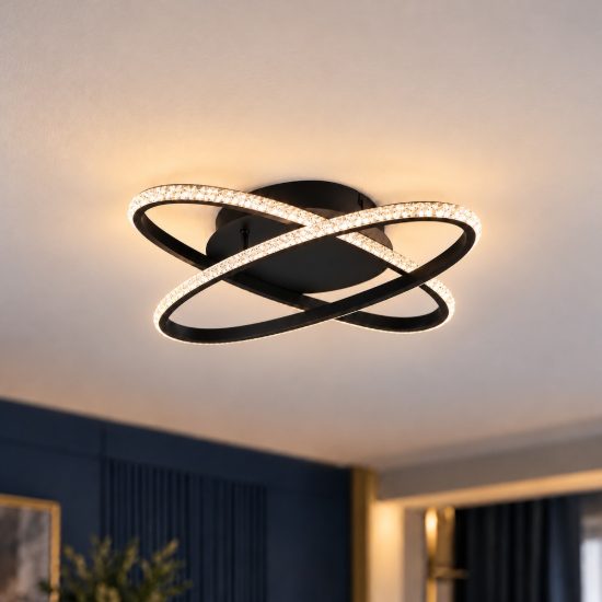 Plafoniera led 27w 4000k a due ovali orientabili nera con diffusore effetto cristallo