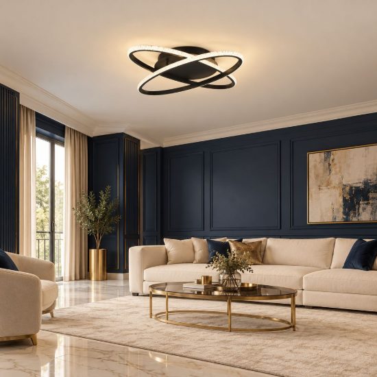 Plafoniera led 27w 4000k a due ovali orientabili nera con diffusore effetto cristallo