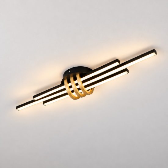 Plafoniera led 20w 3000k per soggiorno moderna lineare a 3 barre nera oro