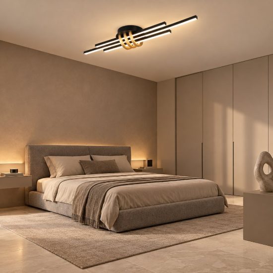 Plafoniera led 20w 3000k per soggiorno moderna lineare a 3 barre nera oro