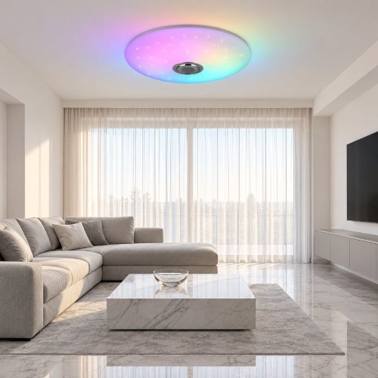 Plafoniera led 33w cct 2700k 6500k rgb con altoparlante bluetooth telecomando bianca effetto stellato