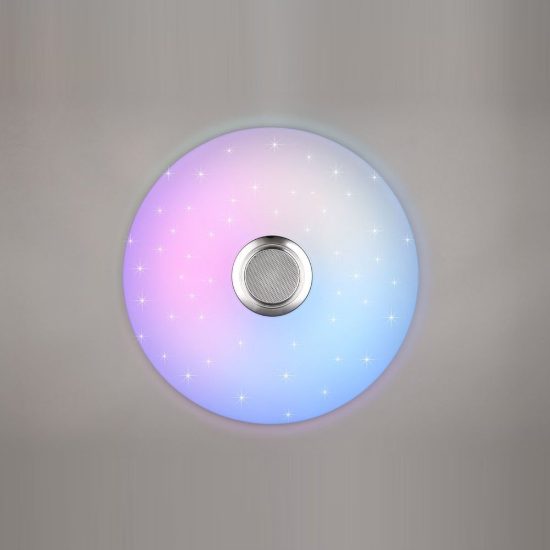 Plafoniera led 33w cct 2700k 6500k rgb con altoparlante bluetooth telecomando bianca effetto stellato