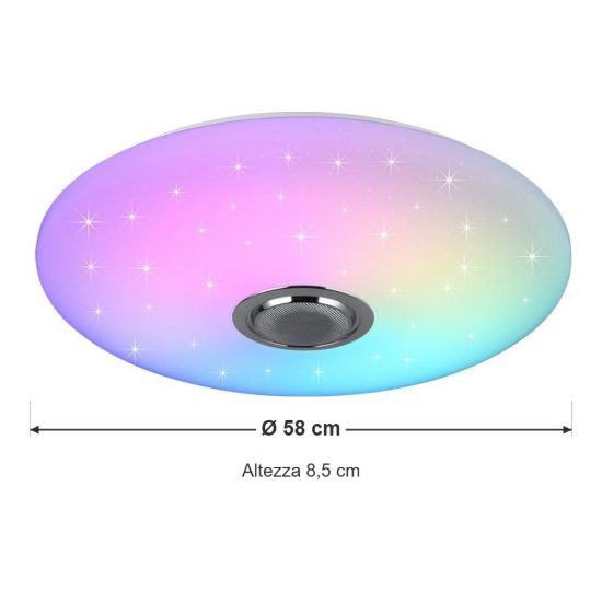 Plafoniera led 33w cct 2700k 6500k rgb con altoparlante bluetooth telecomando bianca effetto stellato