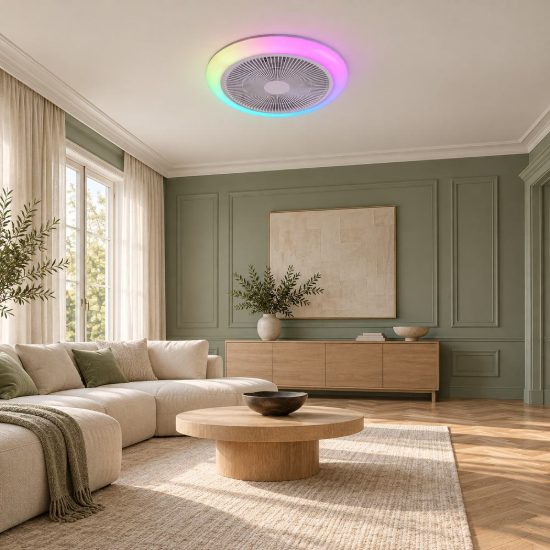 Ventilatore da soffitto con luce led 20w cct 3000k 6500k rgb con telecomando bianco