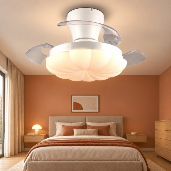 Ventilatore da soffitto con luce led 22w cct 2700k 6500k con telecomando bianco con pale a scomparsa