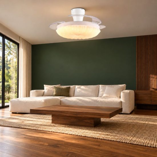 Ventilatore da soffitto led 36w cct 2700k 6500k con telecomando bianco con pale a scomparsa trasparenti