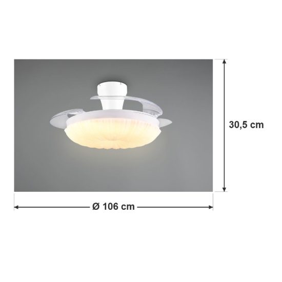 Ventilatore da soffitto led 36w cct 2700k 6500k con telecomando bianco con pale a scomparsa trasparenti