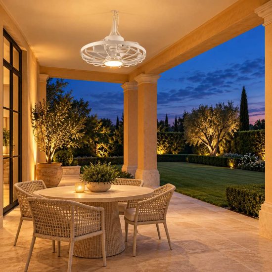 Ventilatore da soffitto con luce led 20w cct 2700k 6500k con telecomando ip44 da esterno bianco