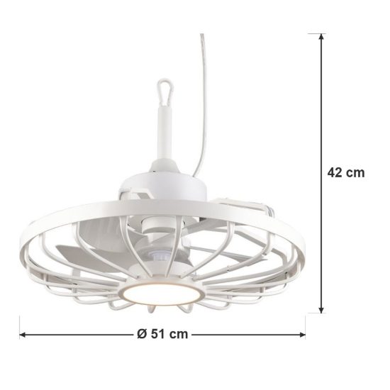 Ventilatore da soffitto con luce led 20w cct 2700k 6500k con telecomando ip44 da esterno bianco