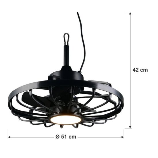 Ventilatore da soffitto con luce led 20w cct 2700k 6500k con telecomando ip44 da esterno nero
