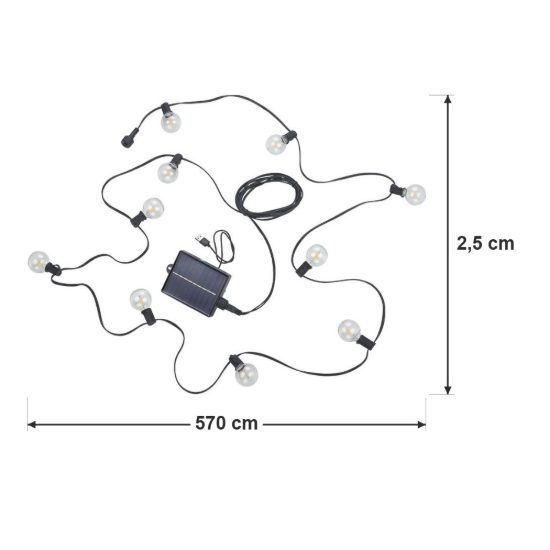 Catena luminosa da esterno nera led 0,5w 2700k ip44 con telecomando