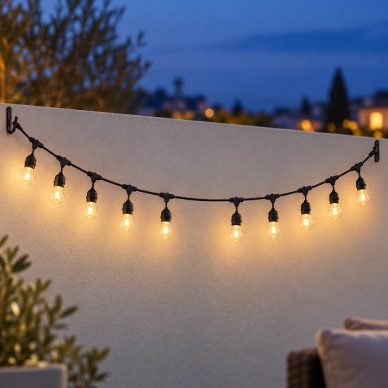 Catena luminosa da esterno 10 luci ip44 nera