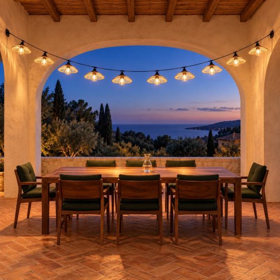 Catena luminosa da esterno 10 luci ip44 nera con paralumi color canapa naturale