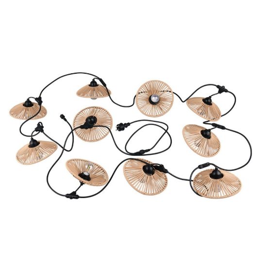 Catena luminosa da esterno 10 luci ip44 nera con paralumi color canapa naturale