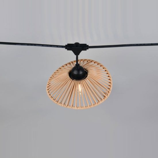 Catena luminosa da esterno 10 luci ip44 nera con paralumi color canapa naturale