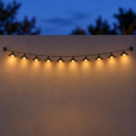 Catena luminosa da esterno 10 luci ip44 nera con diffusori in metallo