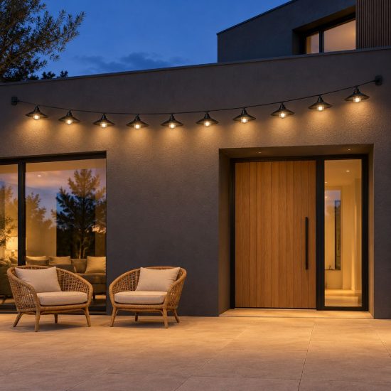 Catena luminosa da esterno 10 luci ip44 nera con diffusori in metallo