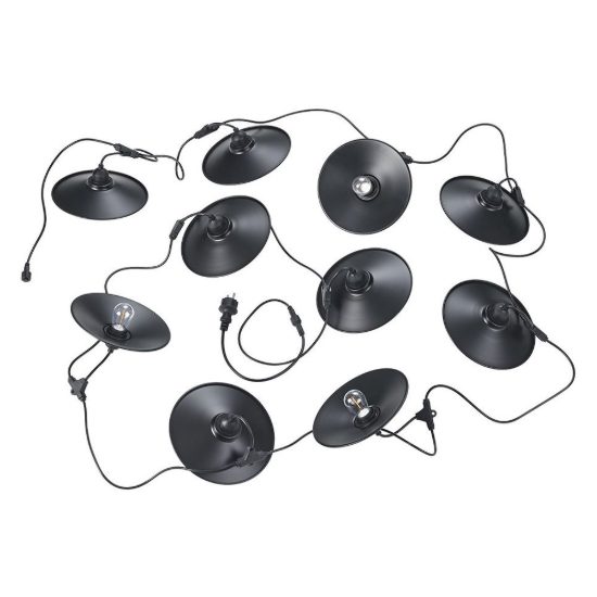 Catena luminosa da esterno 10 luci ip44 nera con diffusori in metallo