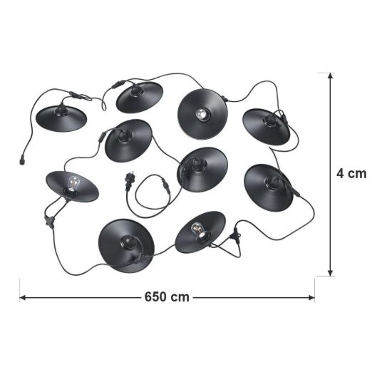 Catena luminosa da esterno 10 luci ip44 nera con diffusori in metallo