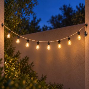 Catena luminosa da esterno 8 luci led 8x0,4w 2700k ip44 nera canapa naturale