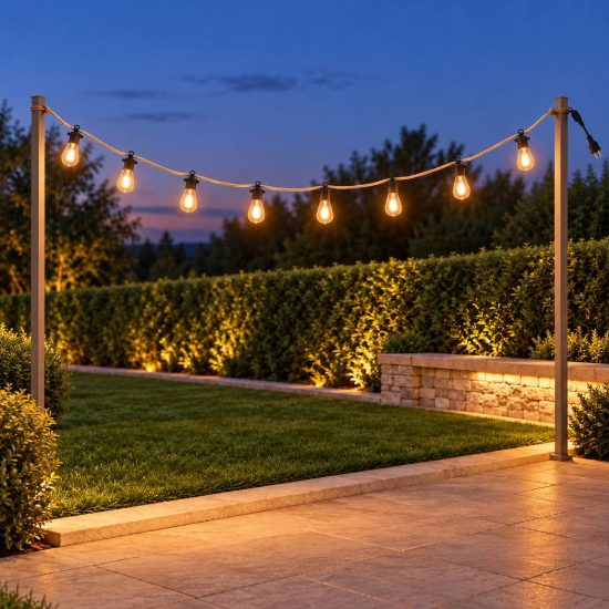Catena luminosa da esterno 8 luci led 8x0,4w 2700k ip44 nera canapa naturale