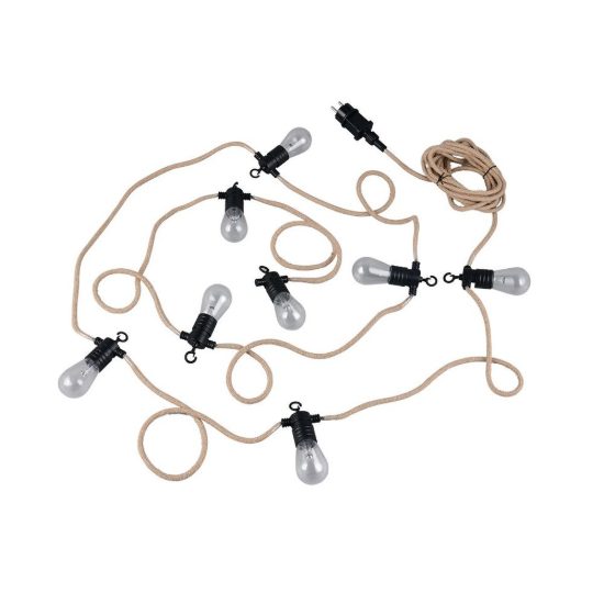Catena luminosa da esterno 8 luci led 8x0,4w 2700k ip44 nera canapa naturale