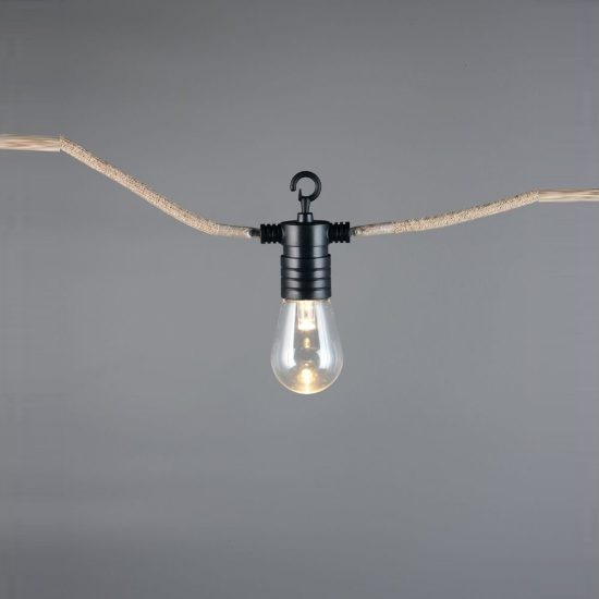 Catena luminosa da esterno 8 luci led 8x0,4w 2700k ip44 nera canapa naturale