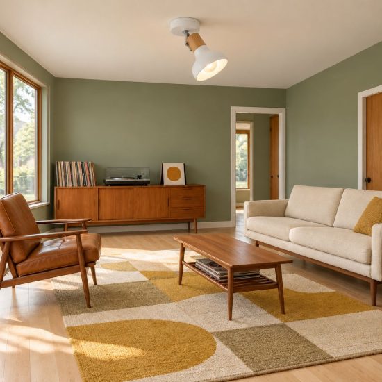 Faretto da soffitto per salotto moderno bianco con effetto legno