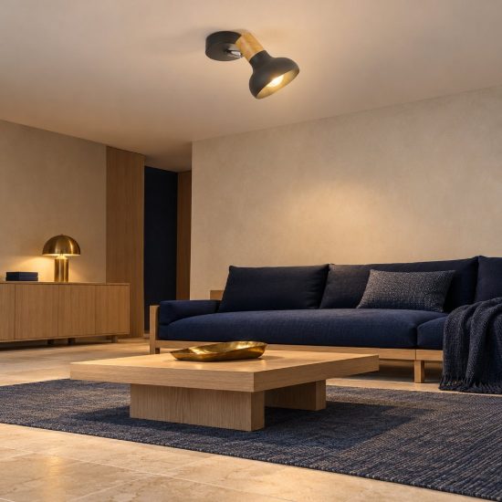 Faretto da soffitto per soggiorno moderno nero con effetto legno