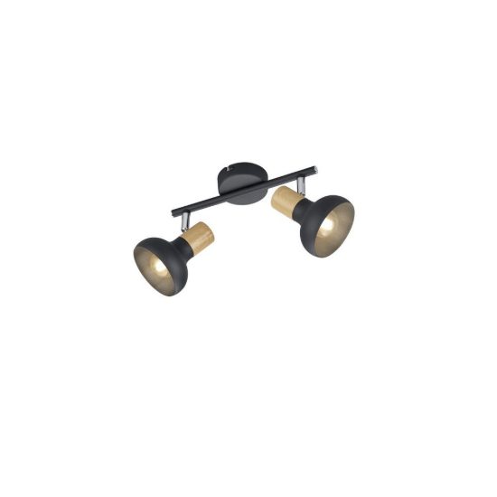 Plafoniera con 2 faretti moderna nera con effetto legno