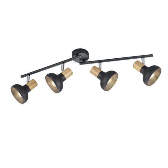 Plafoniera con 4 faretti orientabili moderna nera con effetto legno