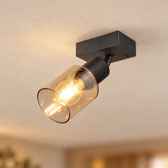 Faretto da soffitto per soggiorno orientabile moderno nero con vetro ambra