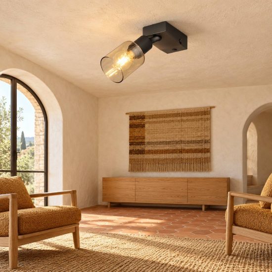 Faretto da soffitto per soggiorno orientabile moderno nero con vetro ambra