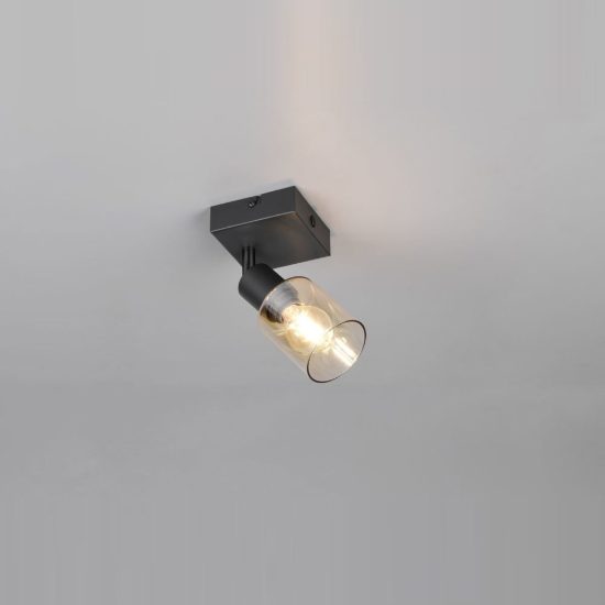 Faretto da soffitto per soggiorno orientabile moderno nero con vetro ambra