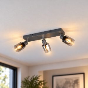 Plafoniera con 3 faretti orientabili moderna antracite con vetri fume