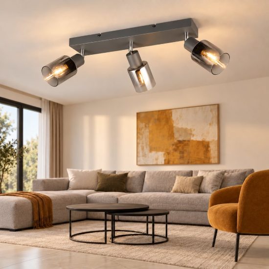 Plafoniera con 3 faretti orientabili moderna antracite con vetri fume