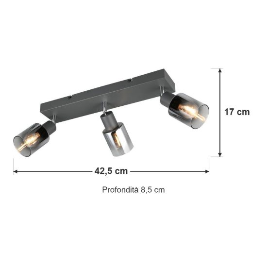 Plafoniera con 3 faretti orientabili moderna antracite con vetri fume