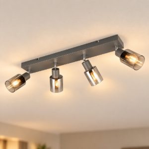 Plafoniera con 4 faretti orientabili moderna antracite con vetri fume