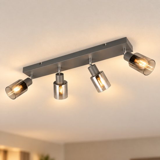 Plafoniera con 4 faretti orientabili moderna antracite con vetri fume