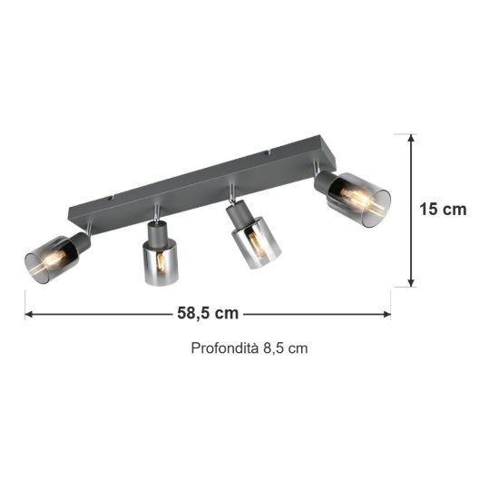 Plafoniera con 4 faretti orientabili moderna antracite con vetri fume
