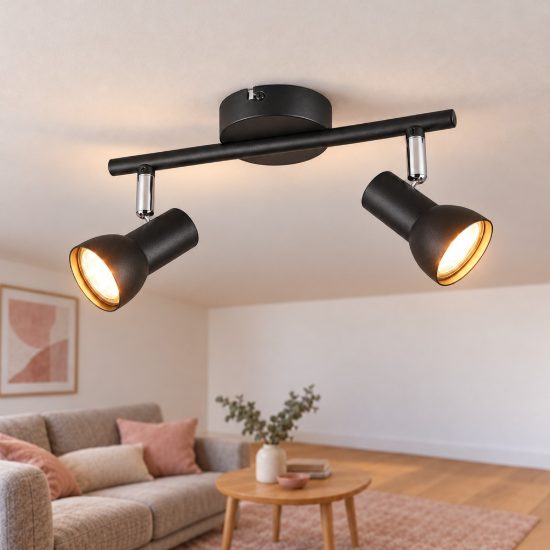 Plafoniera con 2 faretti orientabili moderna nera