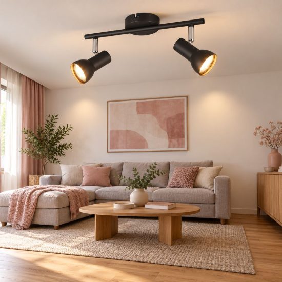 Plafoniera con 2 faretti orientabili moderna nera