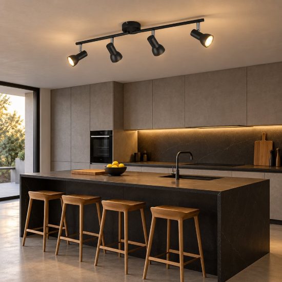 Plafoniera con 4 faretti orientabili moderna nera