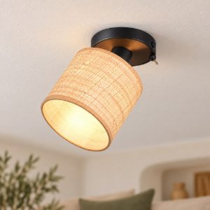 Applique per comodino camera da letto orientabile nera con paralume in fibra naturale interruttore
