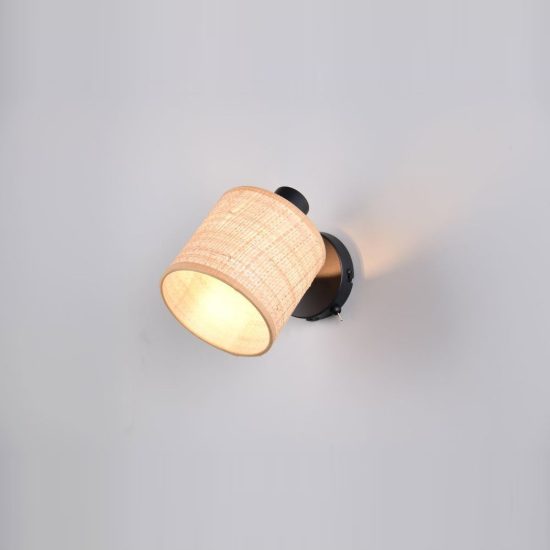 Applique per comodino camera da letto orientabile nera con paralume in fibra naturale interruttore
